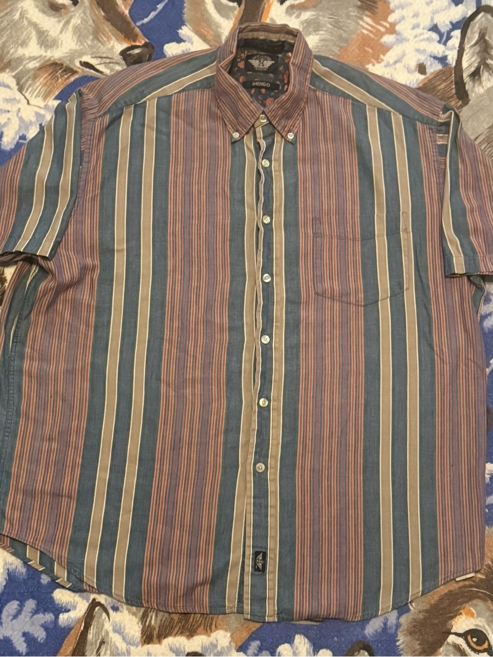 Dockers Short-Sleeve Button-Down Shirt in Blue and Brown Stripes